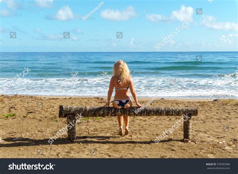 Back View Girl Bikini Sitting On Stock Photo Shutterstock