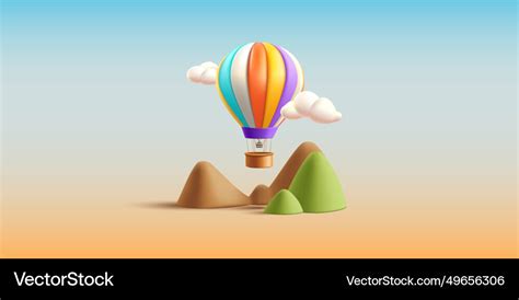 Hot Air Balloon With Basket D Render Royalty Free Vector