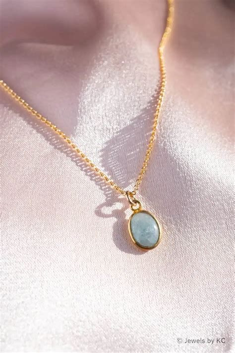 Gouden Ketting Met Blauwe Aquamarijn Edelsteen 14K Gold Filled Goud