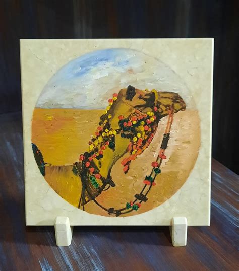 Camel Oil Painting On Marble 15 X 15 Cm Tannaz Rad