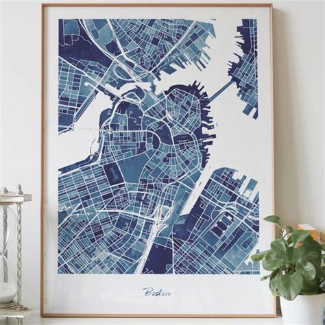 Boston Map Print Minimalistic Wall Art Poster City Maps Etsy