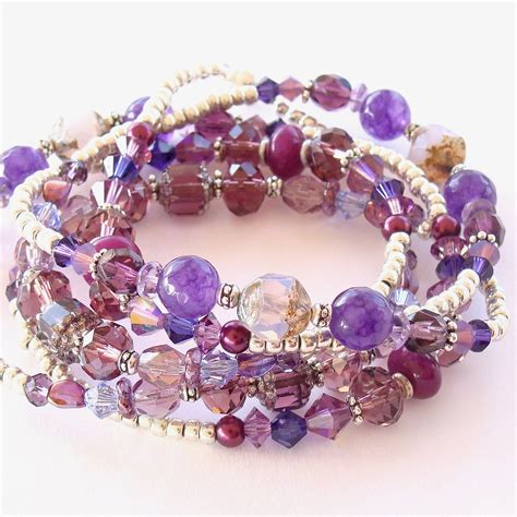 Violet Purple Beaded Bracelet Teal Bracelet Charm Bracelet Memory