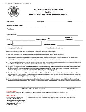 Fillable Online Wawd Uscourts Attorney Registration Form For The