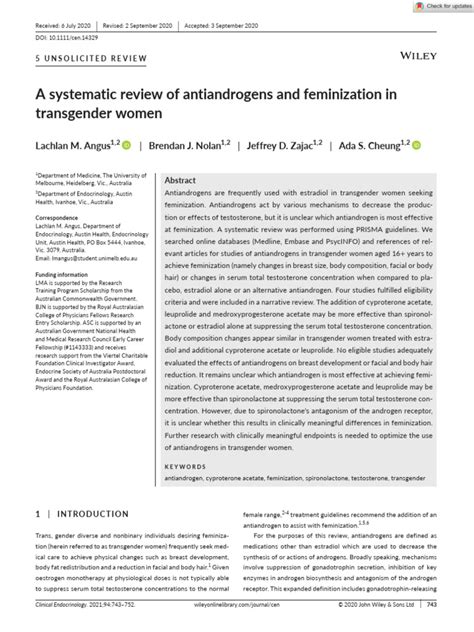 Clinical Endocrinology 2020 Angus A Systematic Review Of Antiandrogens And Feminization In