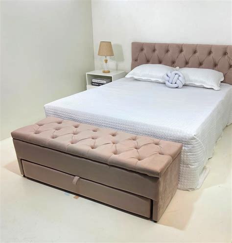 Kit Baú Gaveta e Cabeceira Painel 1 60m x 60cm cor Rosa Nude MadeiraMadeira