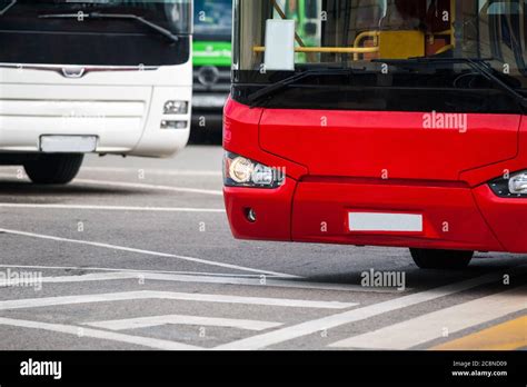 Tour Buses Closeup In Summer Stock Photo Alamy