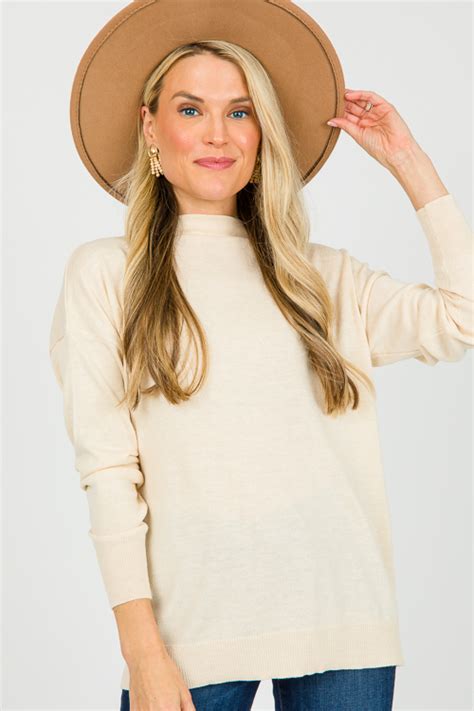 Funnel Neck Sweater Oatmeal New Arrivals The Blue Door Boutique