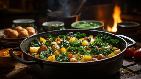 Premium AI Image | Hearty vegetable soup simmering in a pot