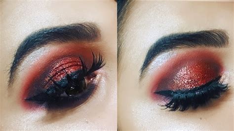 Red glitter Smokey eye makeup - YouTube