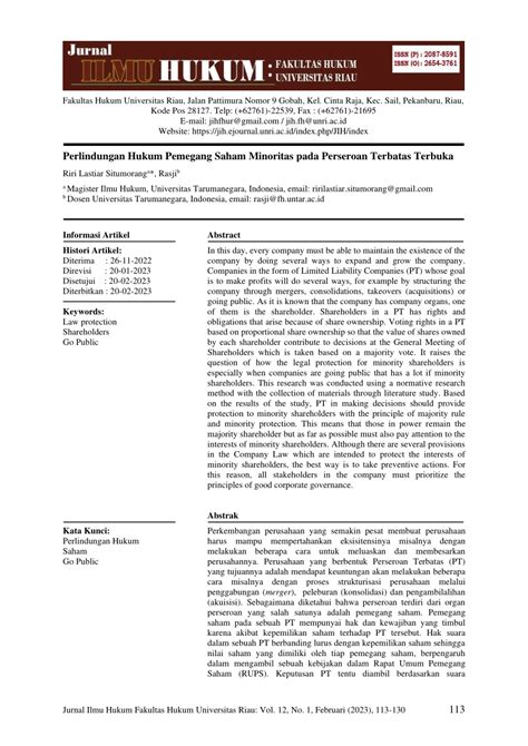 Pdf Perlindungan Hukum Pemegang Saham Minoritas Pada Perseroan