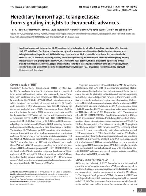 Pdf Hereditary Hemorrhagic Telangiectasia From Signaling Insights To