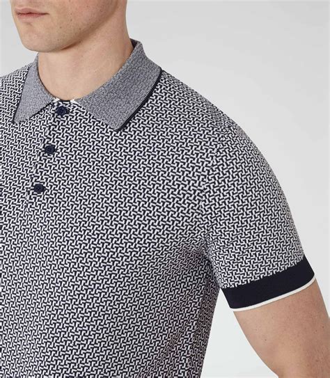 Reiss Folio Geometric Knitted Polo Shirt in Navy (Blue) for Men - Lyst