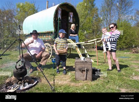 Romany Gypsies Outside Their Vardo Gypsy And Traveller Site West