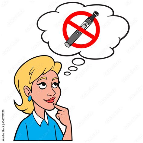 Girl Thinking About Dangers Of Vaping A Cartoon Illustration Of A