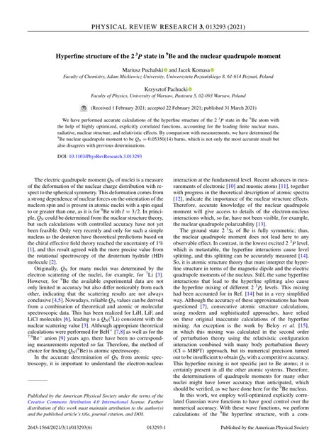 PDF Hyperfine Structure Of The 2 P 3 State In Be 9 And The Nuclear