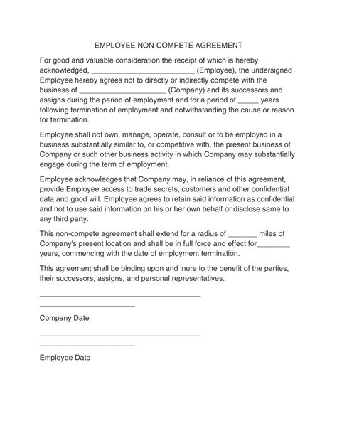 Free Printable Non Compete Agreement Template