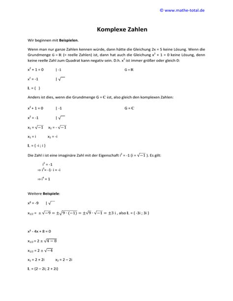 Komplexe Zahlen Mathe