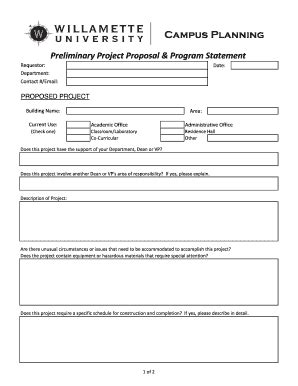 Fillable Online Willamette Preliminary Project Proposal Program