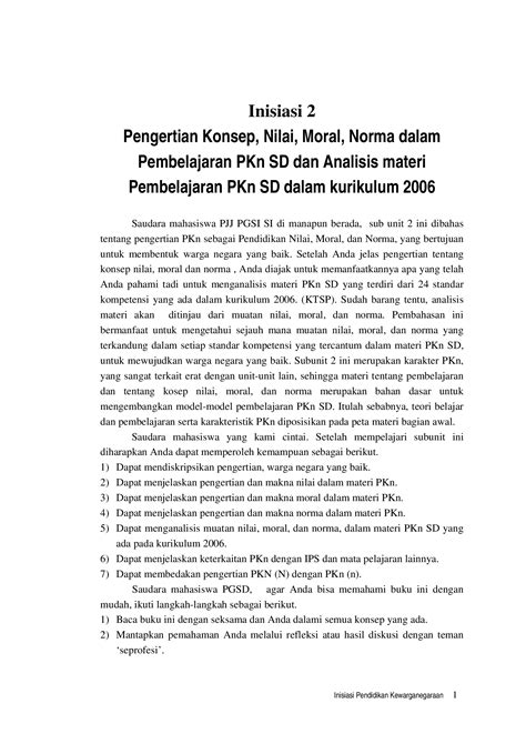 Pdf Pengertian Konsep Nilai Moral Norma Dalam Pembelajaran