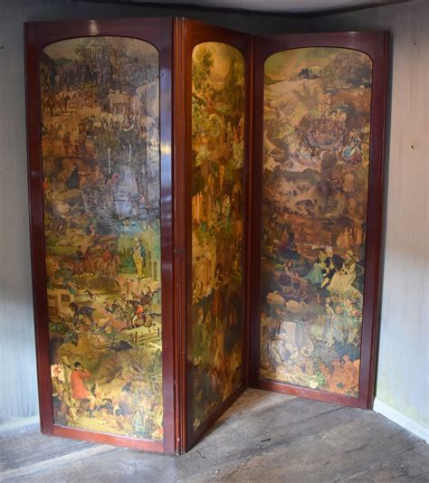 Victorian Mahogany Three Panel Decoupage Screen