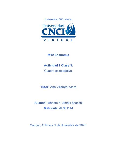 Actividad 1 Clase 3 Economía Mariam Smaili C Universidad CNCI Virtual