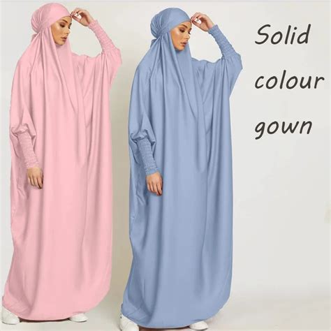 Muslim Robe One Piece Solid Color Long Dress Ramadan Prayer Hijab Dress