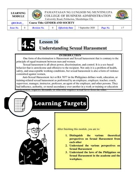 Lesson 15 Understanding Sexual Harassment 4 Lesson 16 Understanding Sexual Harassment