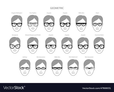 Set of geometric frame glasses on women face Vector Image