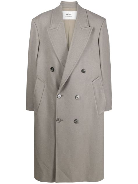 Ami Paris Double Breasted Midi Coat Grey Farfetch