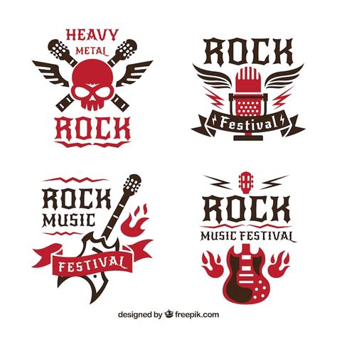 Colección De Logos De Rock Con Diseño Plano Vector Premium