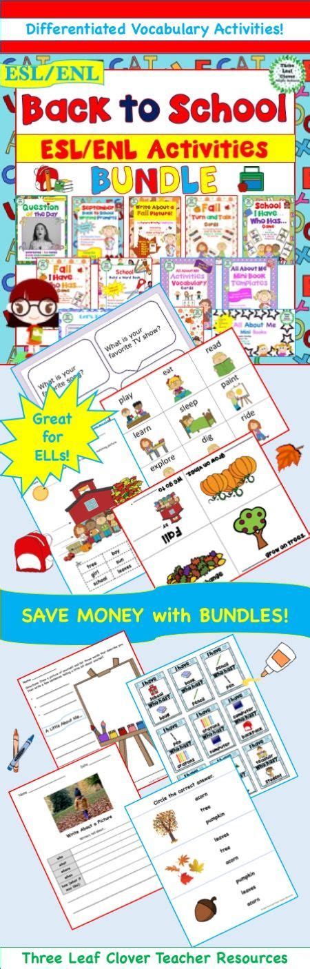 Back To School Eslenl Activities Bundle Back To School Language