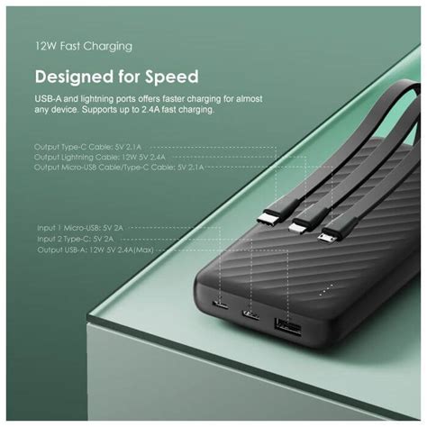 Oraimo Slice Link 10000mAh AniFast 12W 3 Built In Fast Charge Charging