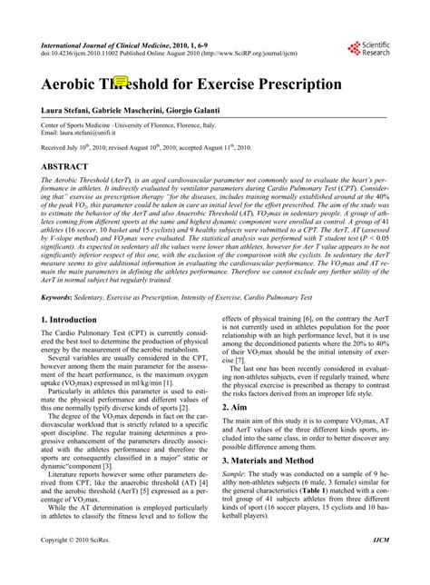 (PDF) Aerobic Threshold for Exercise Prescription