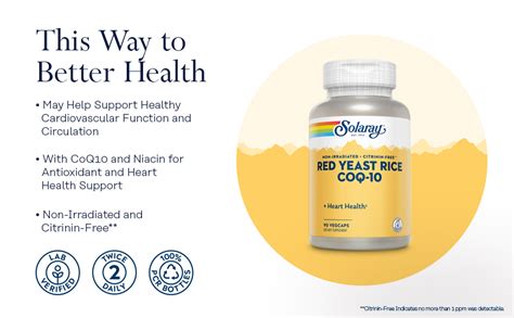 Solaray Red Yeast Rice Plus Coq 10 And Niacin Cardiovascular Health Support Non