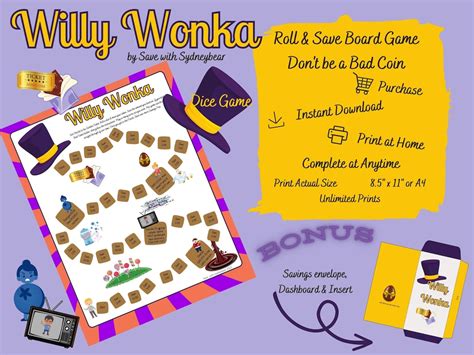 Willy Wonka Board Game Savings Challenge Printable Download Game & Cash ...