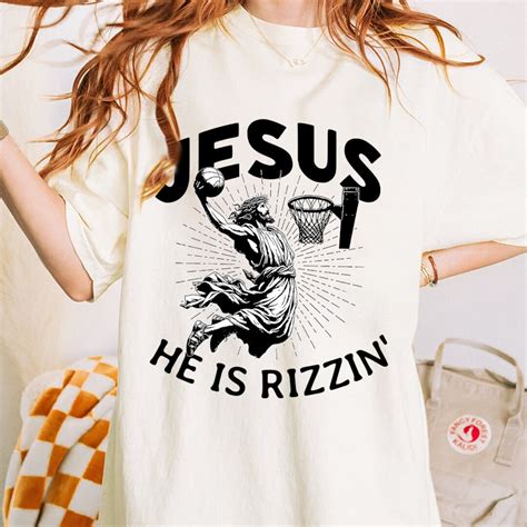 Retro He Is Rizzin Shirt Religious Easter Shirt Of Jesus Playing