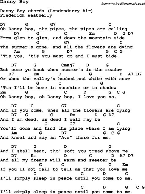 Traditional Song Danny Boy with Chords, Tabs and Lyrics