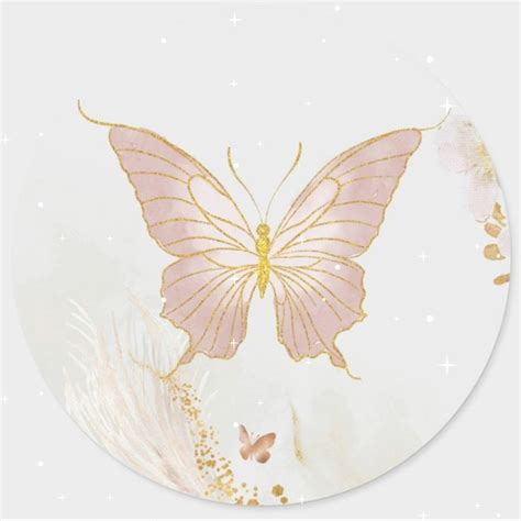 Gold Blush Pink Butterfly Classic Round Sticker Zazzle Video Video