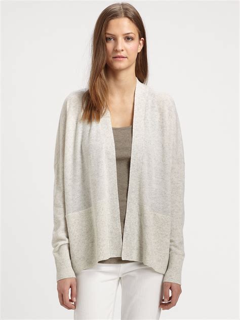 Lyst Vince Open Front Cashmere Cardigan In Metallic