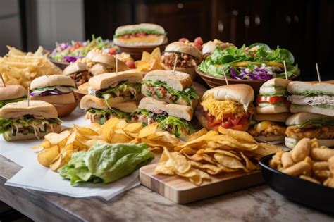 Premium AI Image Stack Of Deli Sandwiches And Wraps With Variety Of