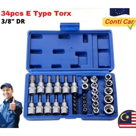 34pcs E Type Torx Star Bits Socket Set Repair Hand Tool Kit CRV Drive