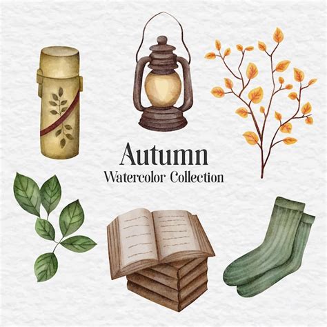 Colección de imágenes prediseñadas de otoño acuarela conjunto