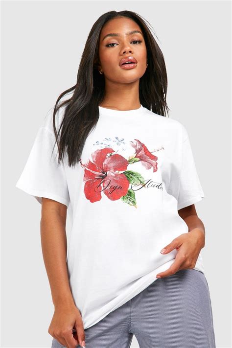 Oversized Flower Graphic Cotton Tee Boohoo Uk