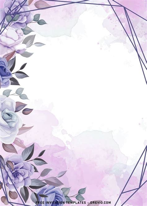 Watercolor Floral Background With Purple Flowers And Leaves On The