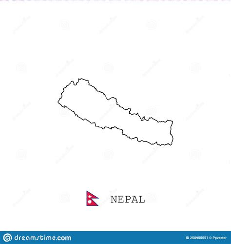 Nepal Vector Map Outline Line Linear Nepal Black Map On White