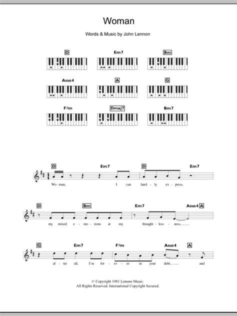 Woman By John Lennon Sheet Music For Piano Chords Lyrics At Sheet Music