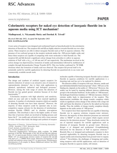 Pdf Colorimetric Receptors For Naked Eye Detection Of Inorganic