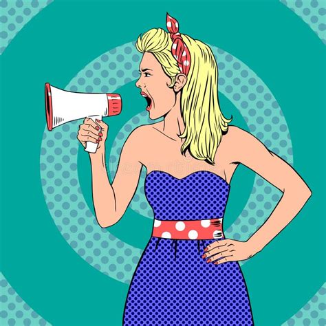 Pop Art Girl With Megaphone Woman With Loudspeaker Stock Illustration