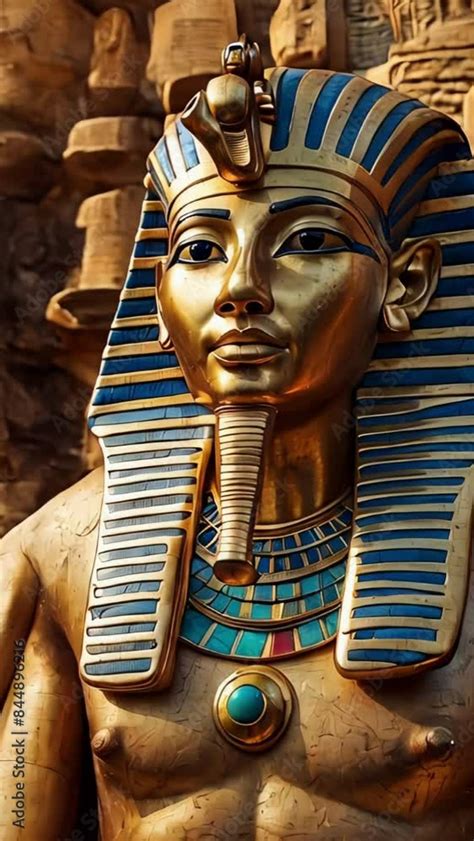 golden death mask  tutankhamun golden statue   pharaoh wearing