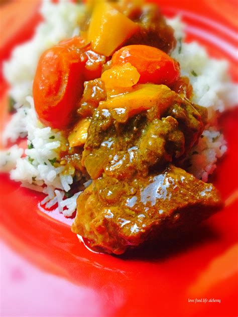 Coconut Beef Curry With Cherry Tomatoes And Cilantro Lime Rice